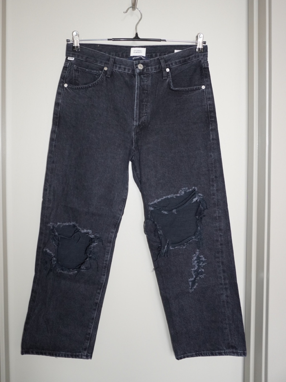 Citizens of Humanity Black Emery Crop Relaxed Straight Jeans